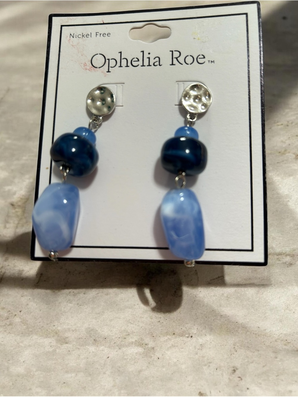 Ophelia Roe Light & Deep Blue Bead Drop Earrings NWT
